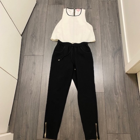 TED BAKER LONDON Heidey White Black Draped Textured Sleeveless Jumpsuit Size 0 - Picture 2 of 12